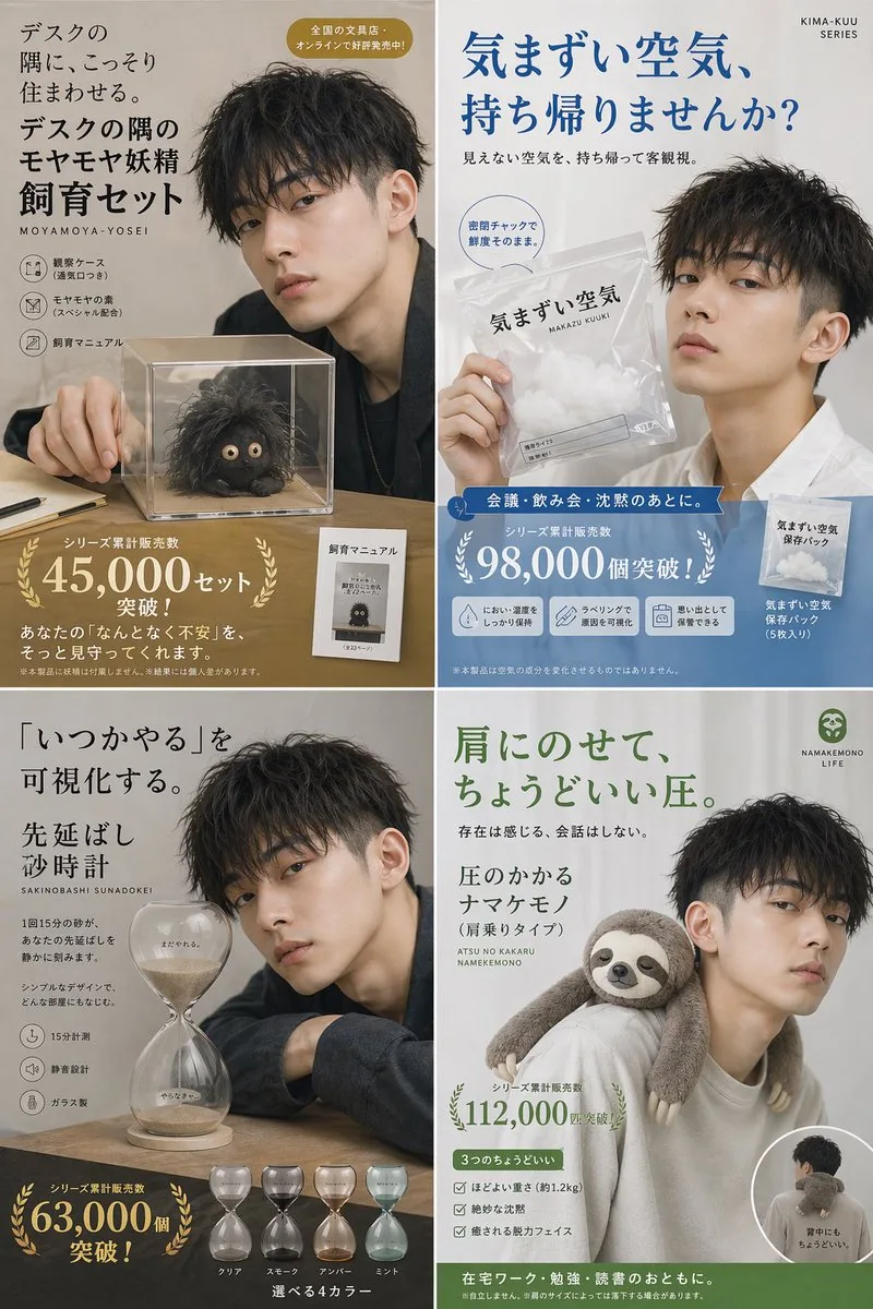 Japanese Absurd Lifestyle Ad Grid reference
