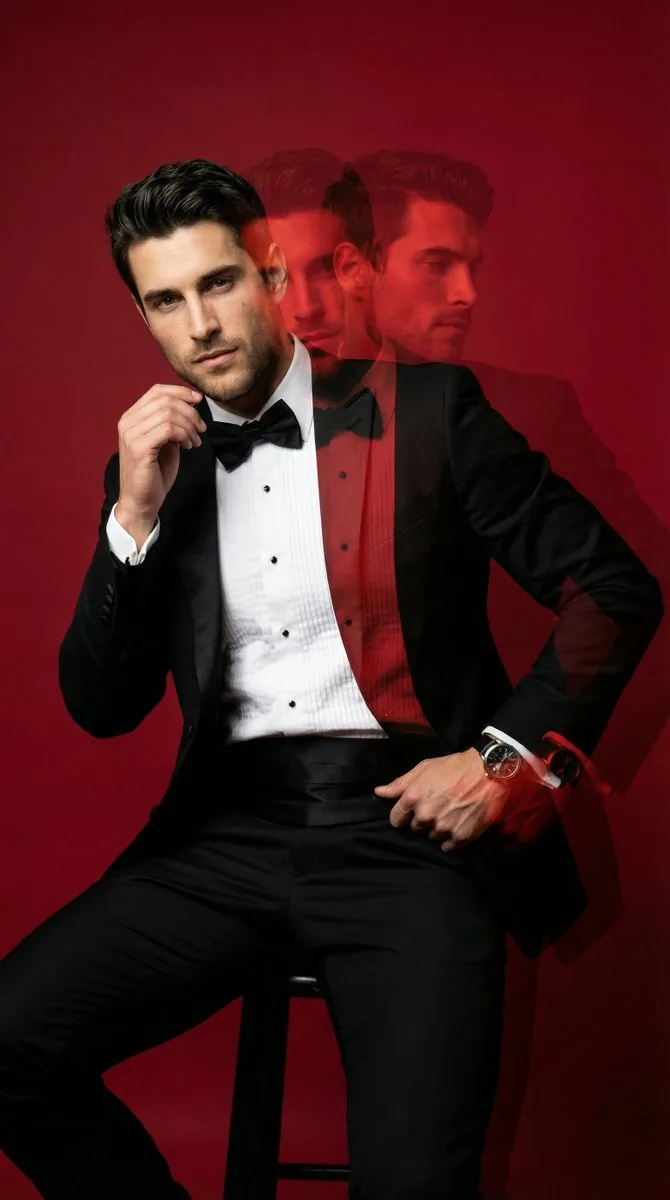 Red Studio Fashion Editorial with Motion Echo Effect - Nano Banana Pro AI Prompt for Product Marketing reference