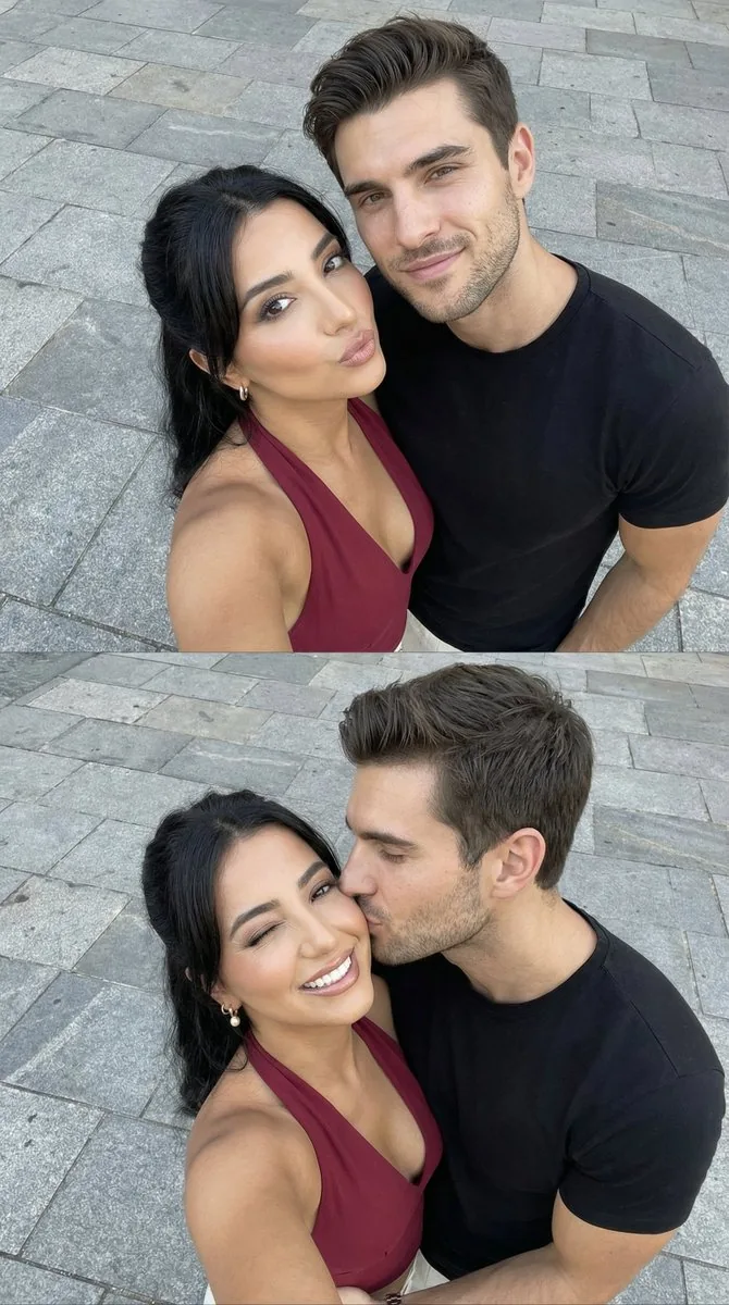 Photorealistic Couple Selfie Grid with Identity Lock - Nano Banana Pro AI Prompt for Social Media Post reference