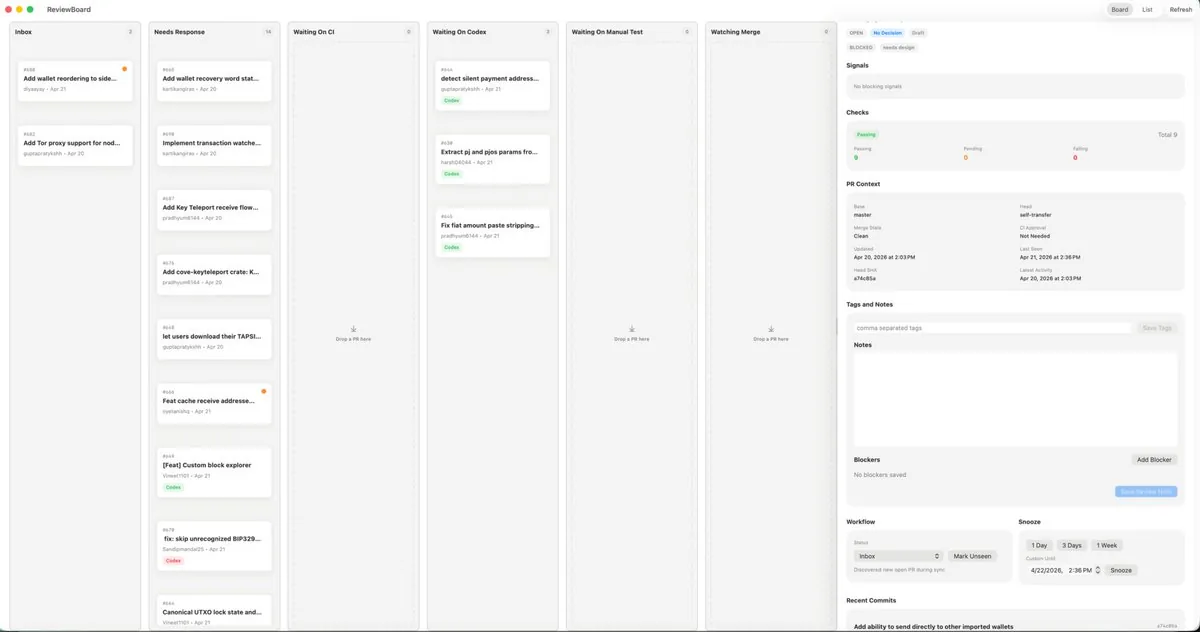 MacOS Kanban Review App UI reference
