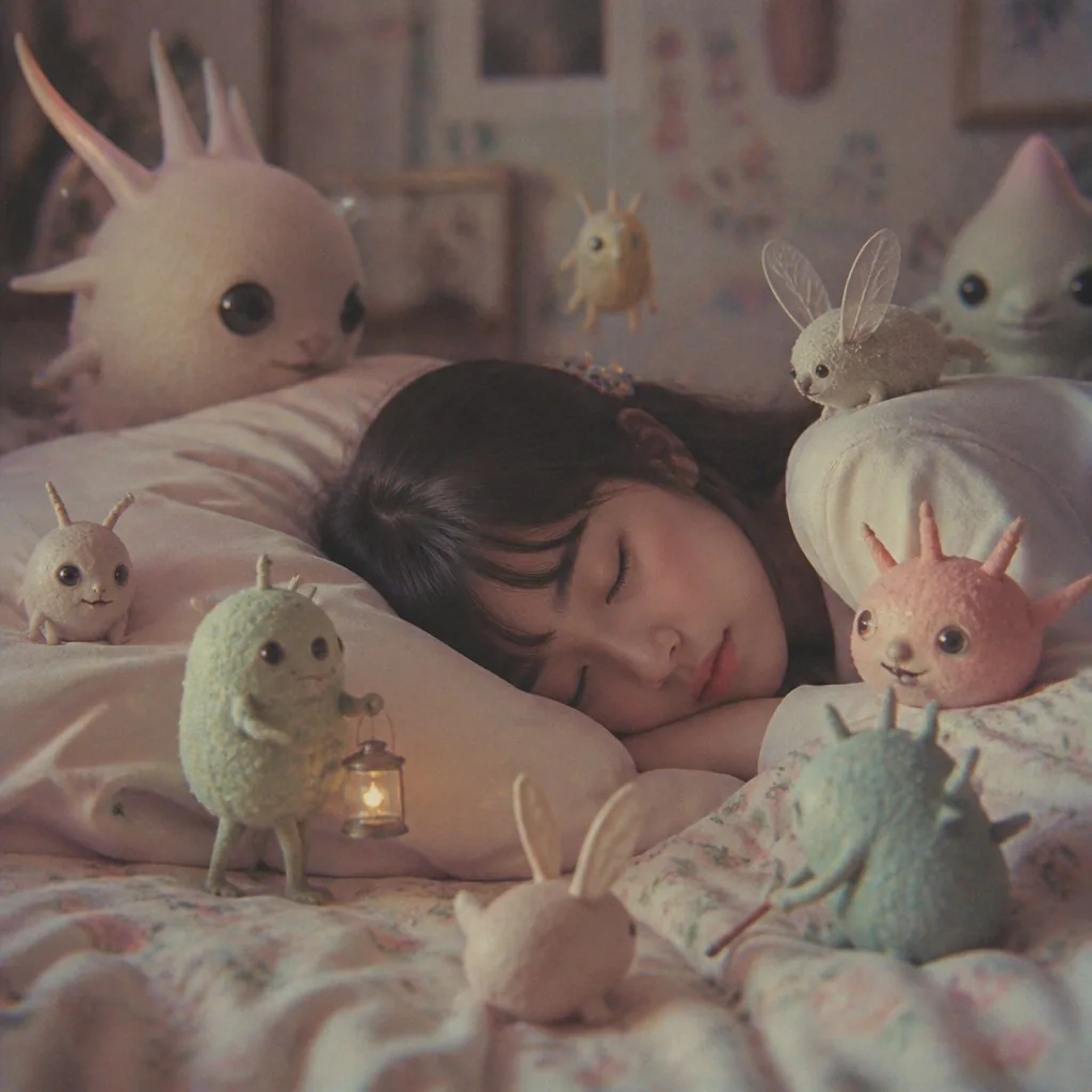 Sleeping Child with Dream Creatures reference