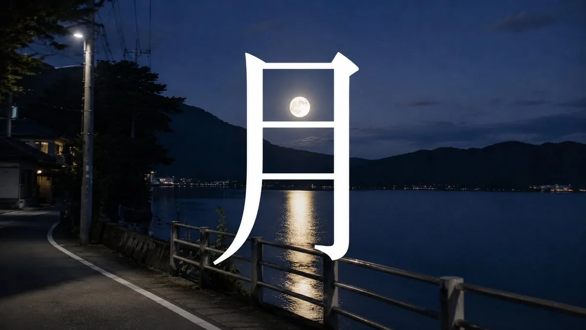 Moon Kanji Lakeside Night reference