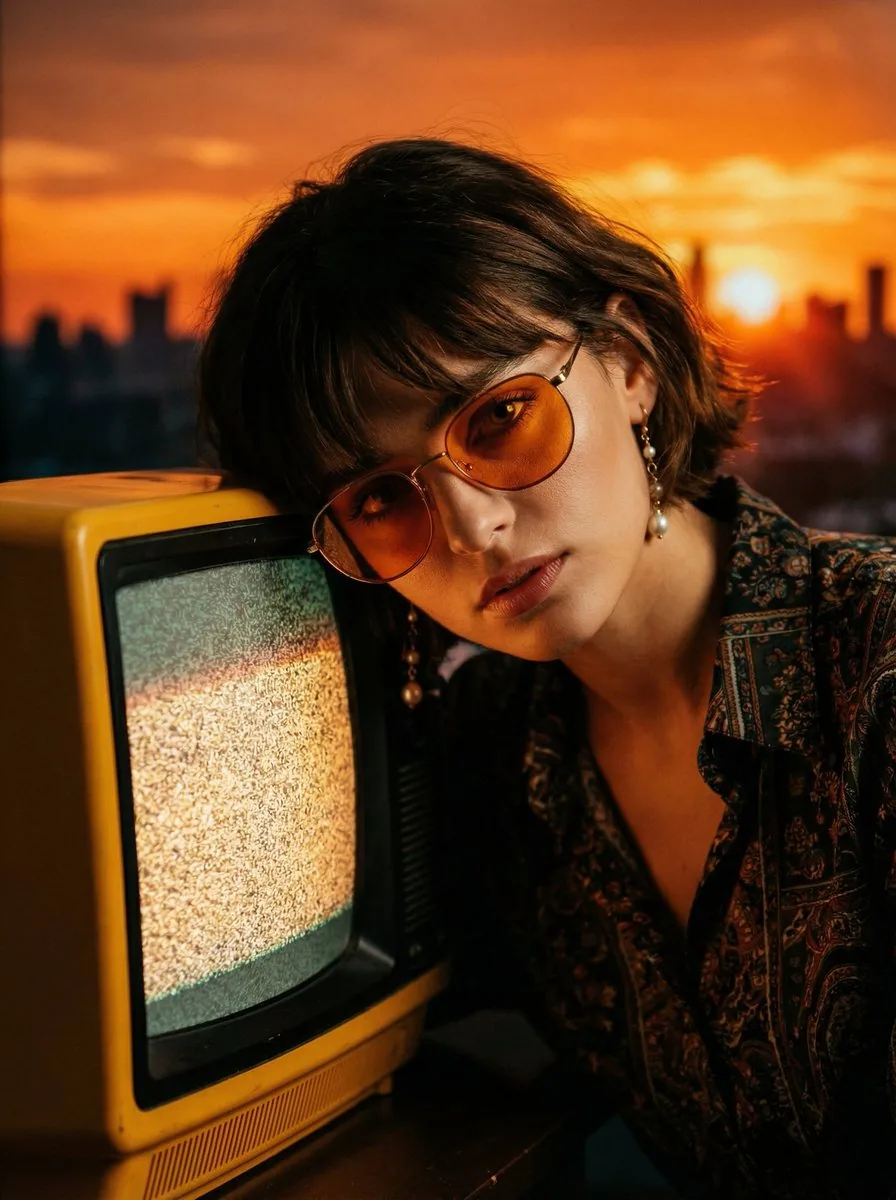 Cinematic Portrait with Static CRT Television reference