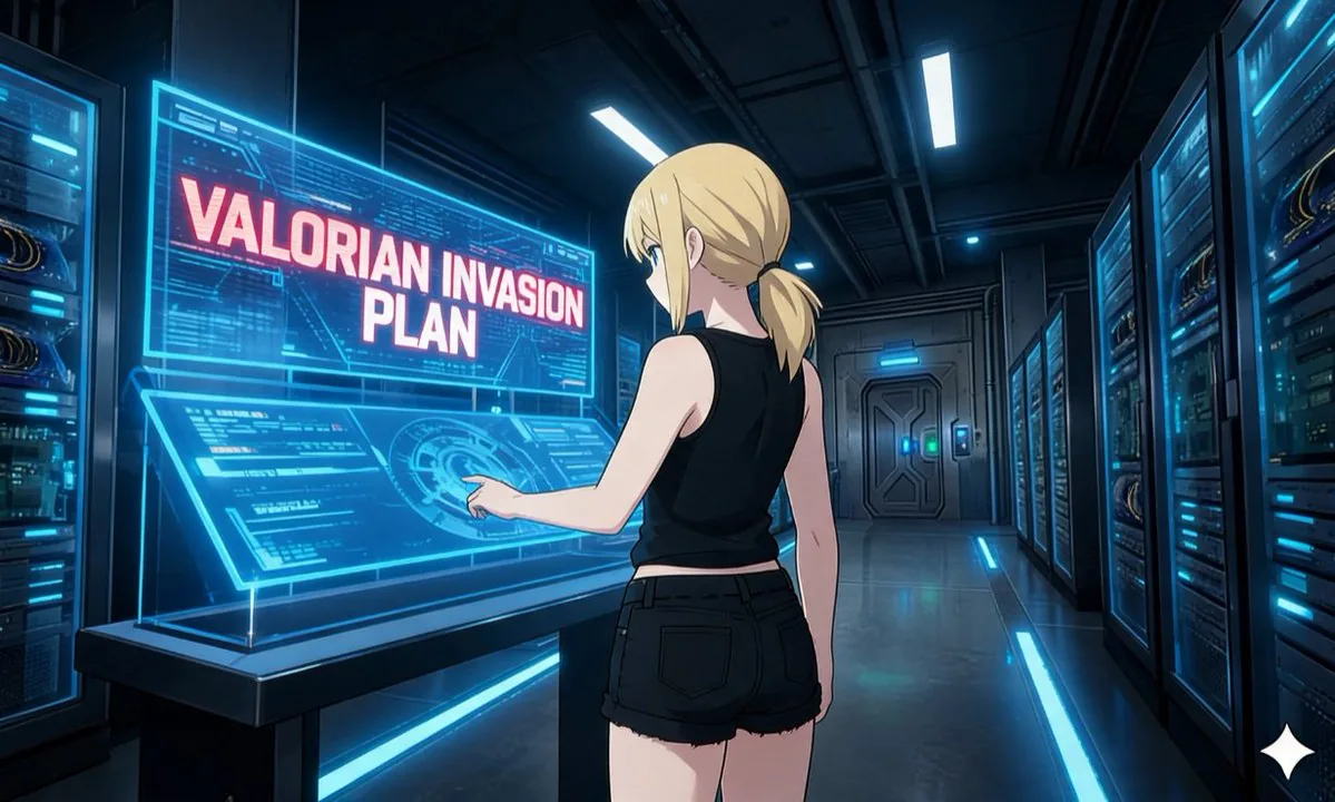 Anime Hacker in Futuristic Server Room reference