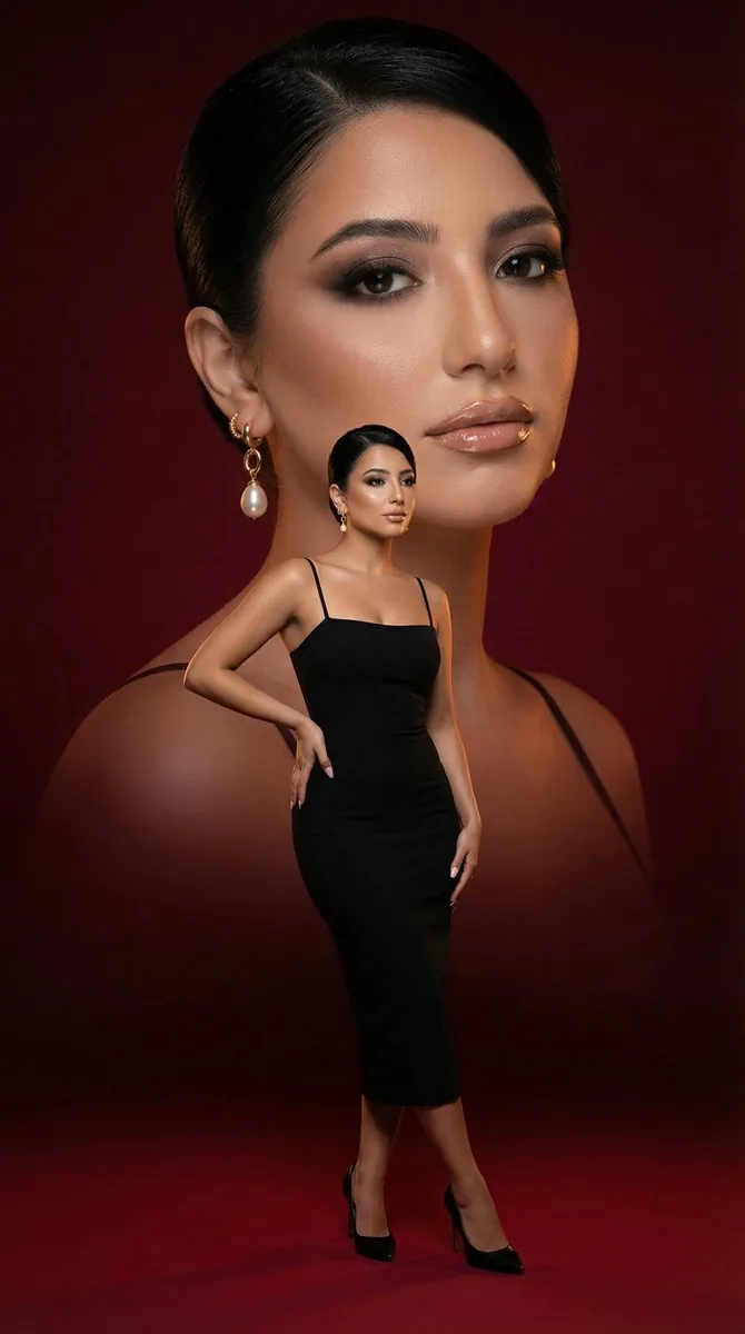 Editorial Beauty Fashion Poster (Red Dual Composition) - Nano Banana Pro AI Prompt for Product Marketing reference