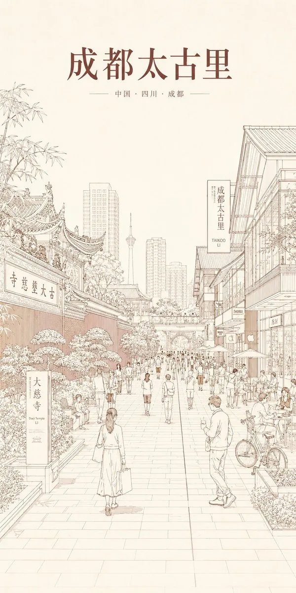 Chengdu Taikoo Li Line Art Poster reference