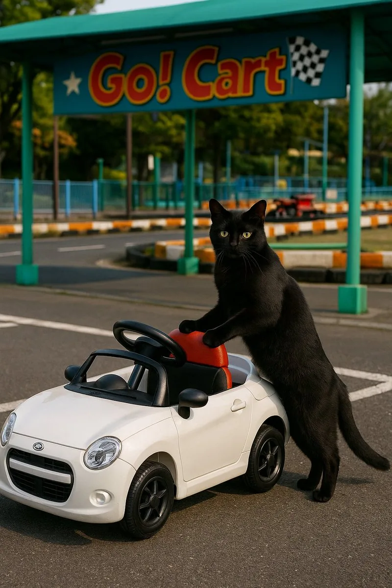 Cat with Toy Car at Go-Kart Track reference