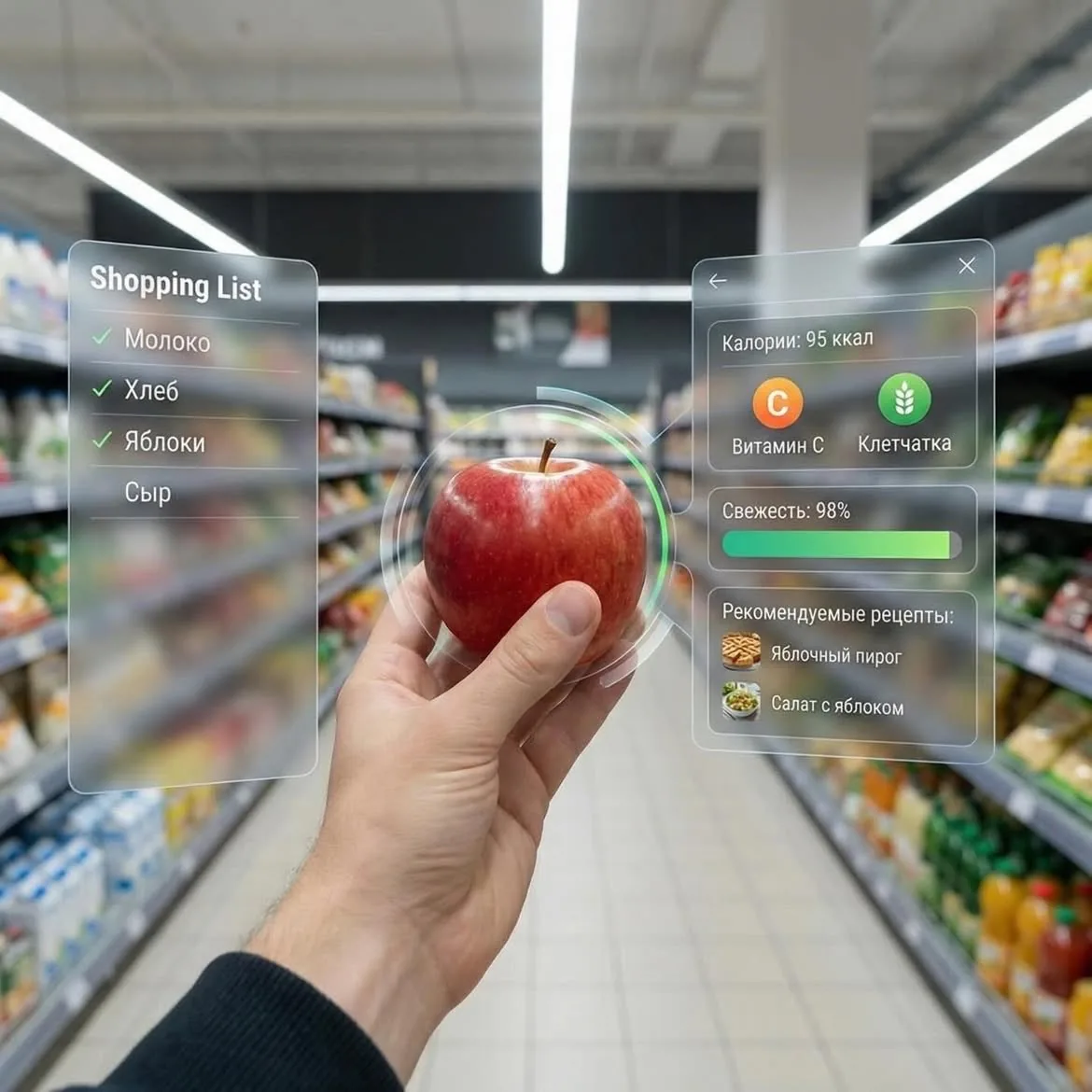 Augmented Reality UI Overlays on Food Items - Nano Banana Pro AI Prompt for App / Web Design reference
