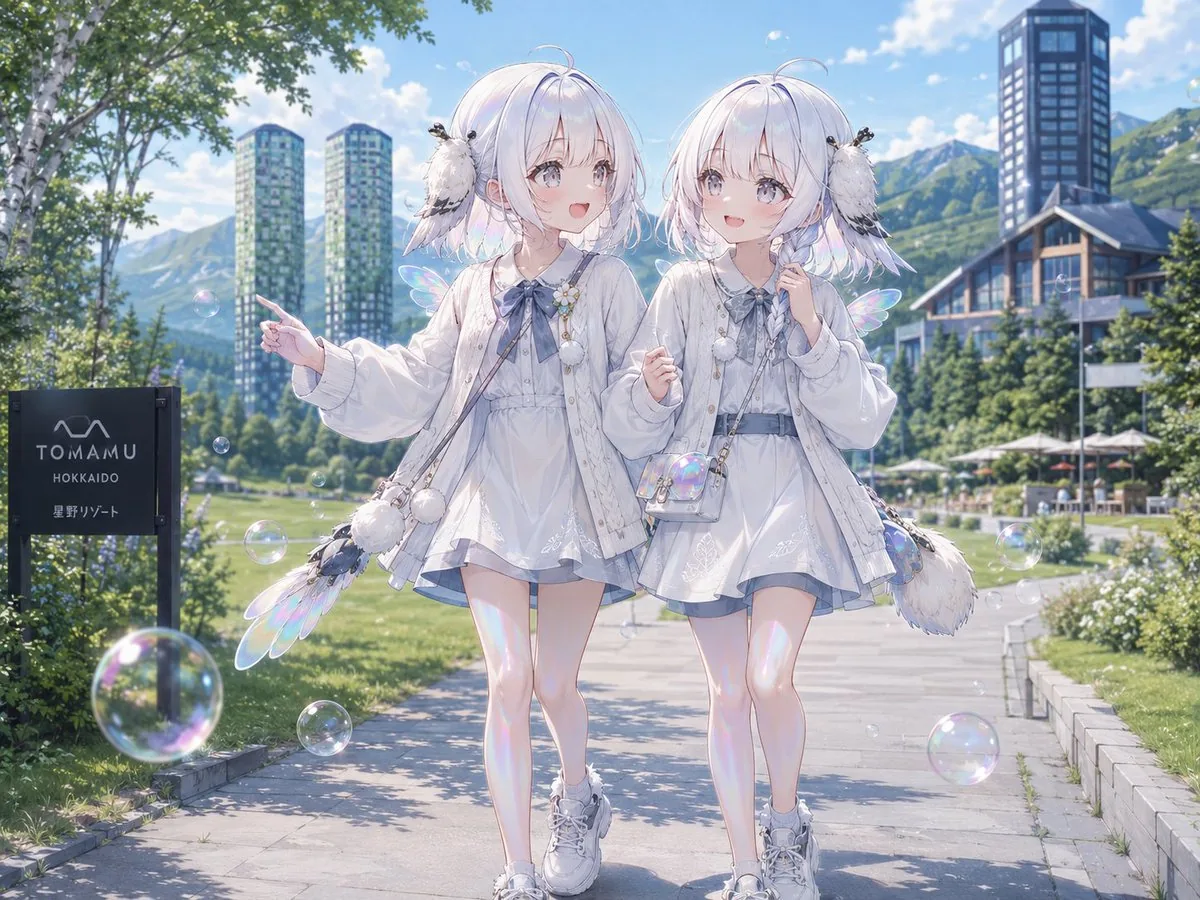Twin Soap Bubble Birds at Tomamu reference