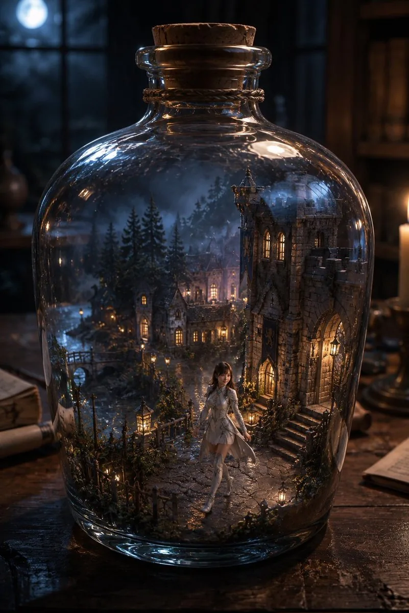 Miniature Fantasy Village in a Glass Bottle reference
