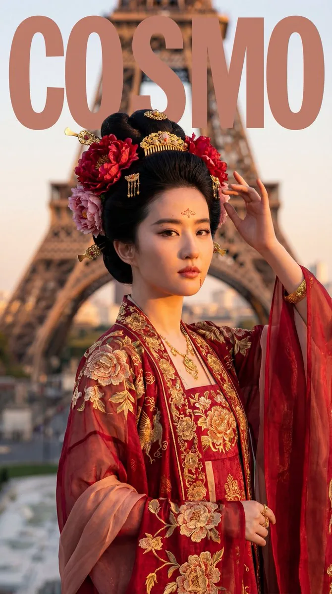 Tang Dynasty Empress in Paris Fashion Magazine Cover Prompt - Nano Banana Pro AI Prompt for Social Media Post reference