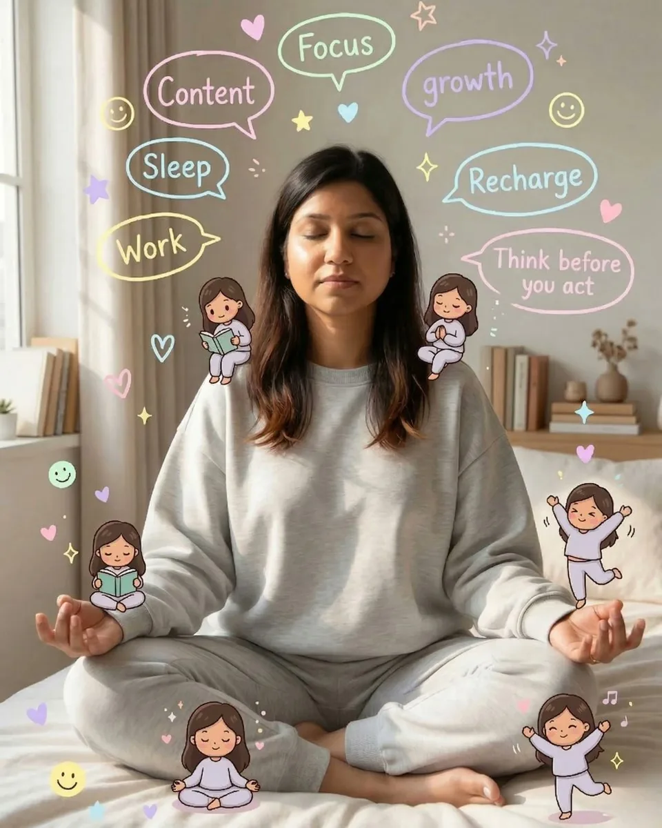 Cozy Meditation Scene with Chibi Doodles reference