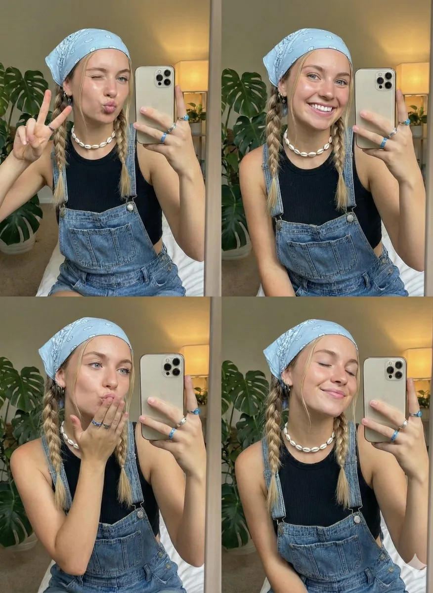 Playful Selfie Portrait with Multiple Poses - Nano Banana Pro AI Prompt for Social Media Post reference