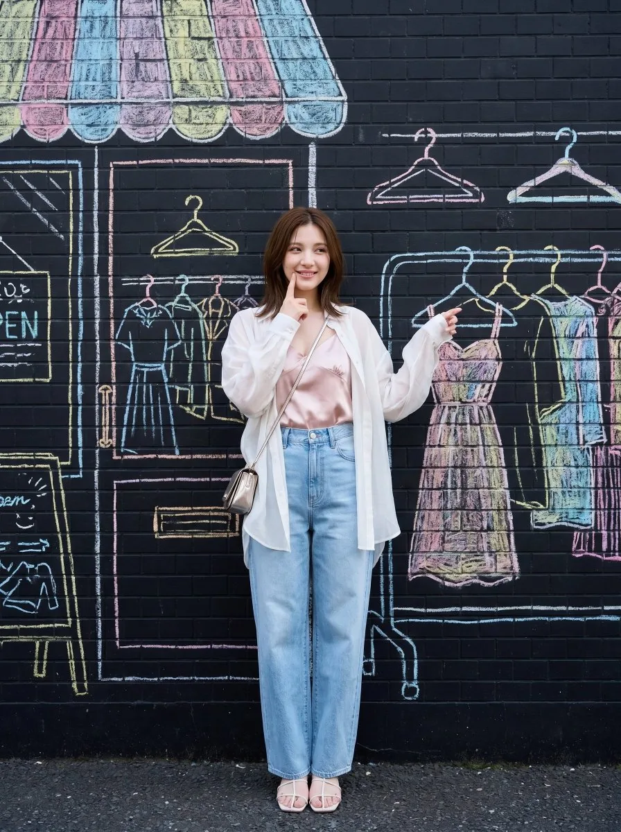 Japanese Fashion Chalk Mural Portrait - Nano Banana Pro AI Prompt for Social Media Post reference
