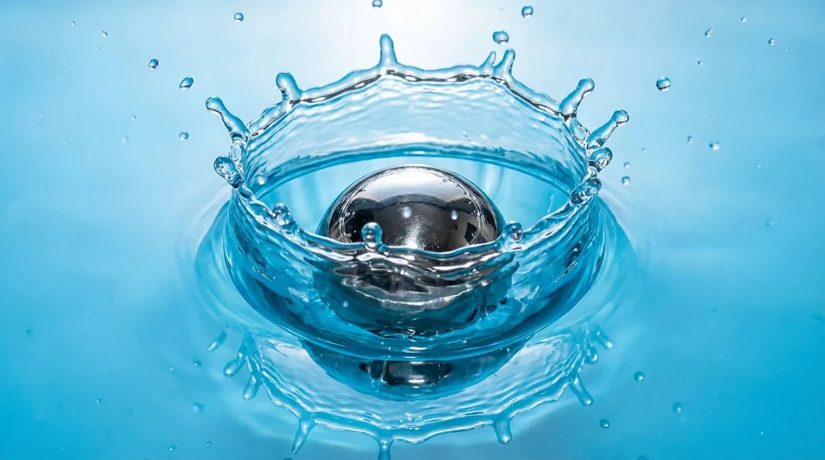 Metal ball splashing into water (slow-motion feel) reference