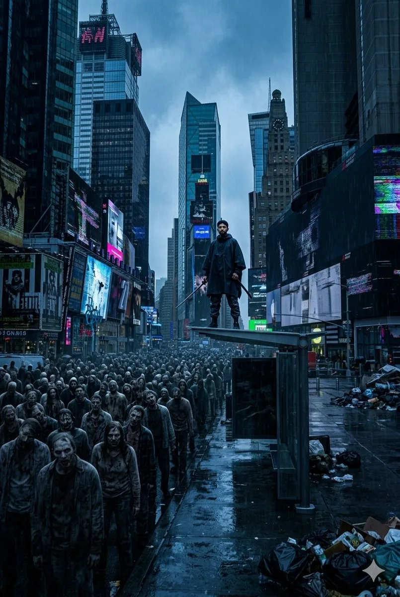 Post-Apocalyptic Times Square Horde reference