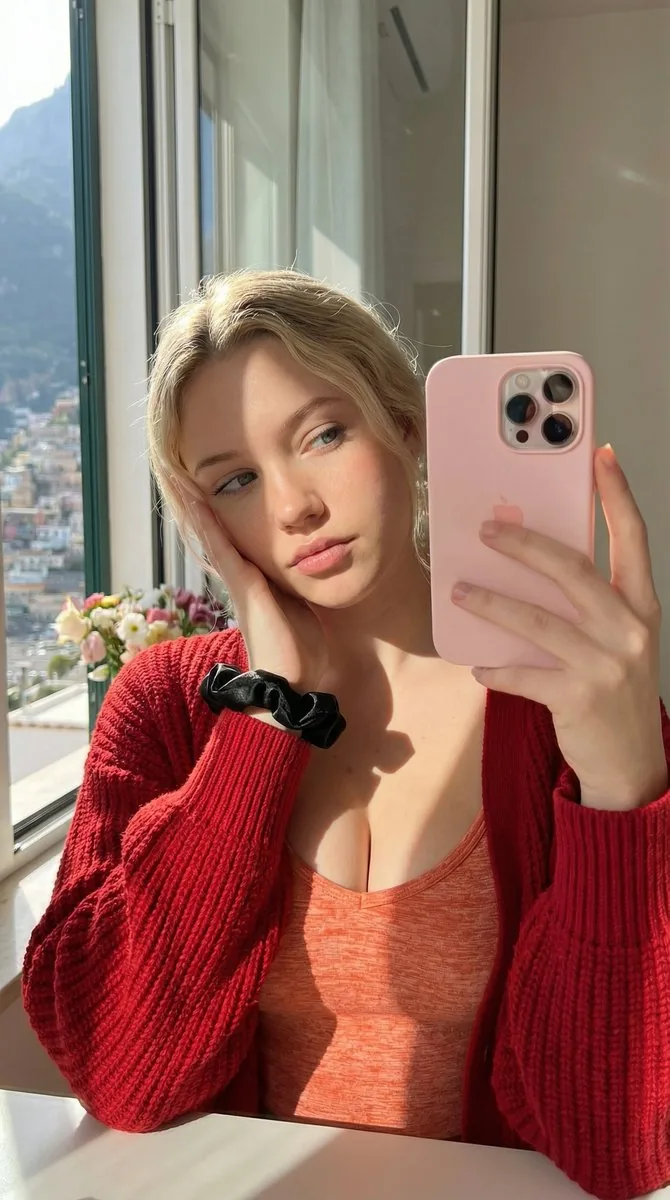 Dual Mirror Selfie Prompts (Red vs. Yellow Cardigan) - Nano Banana Pro AI Prompt for Social Media Post reference