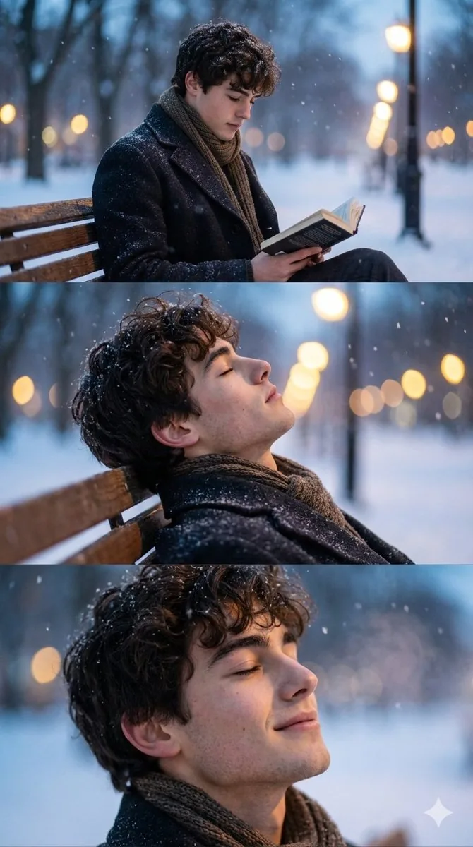 Cinematic Winter Photo Shoot Sequence (3 Frames) - Nano Banana Pro AI Prompt for Social Media Post reference