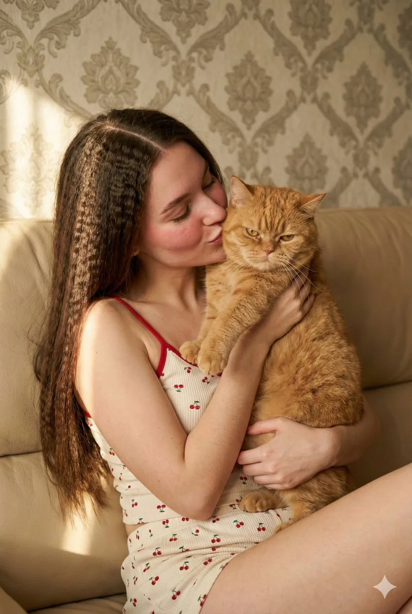 Coquette Aesthetic Portrait with Cat - Nano Banana Pro AI Prompt for Social Media Post reference