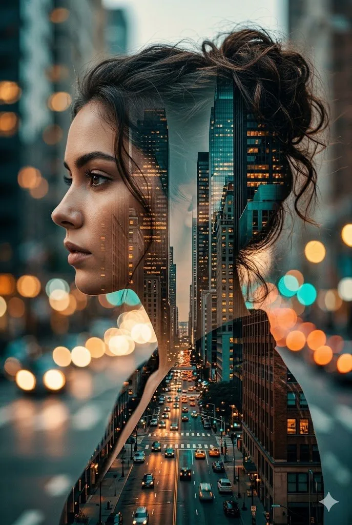 Cinematic Double Exposure Portrait reference