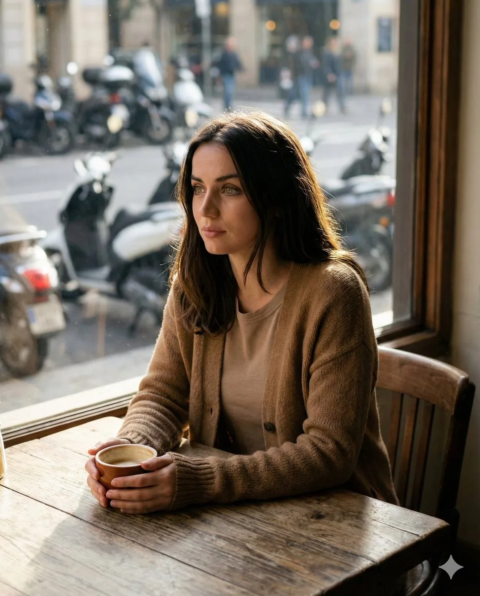Cinematic Portrait in a Cozy Cafe reference