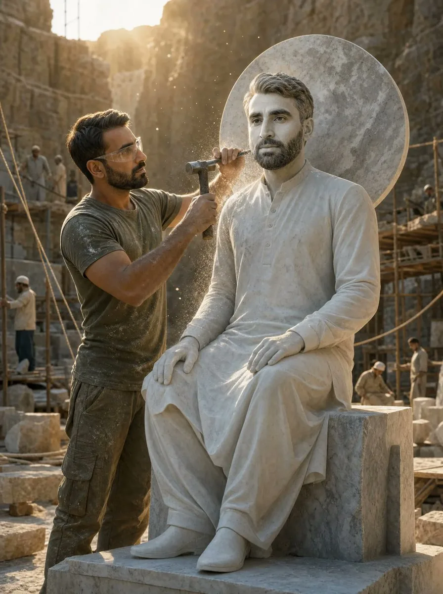 Sculptor Carving His Marble Double reference