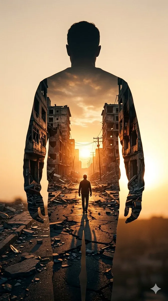 Double Exposure Somber City Silhouette reference