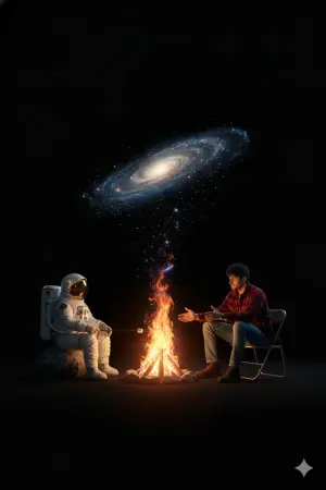 Surreal Campfire in Cosmic Void - Nano Banana Pro AI Prompt for YouTube Thumbnail