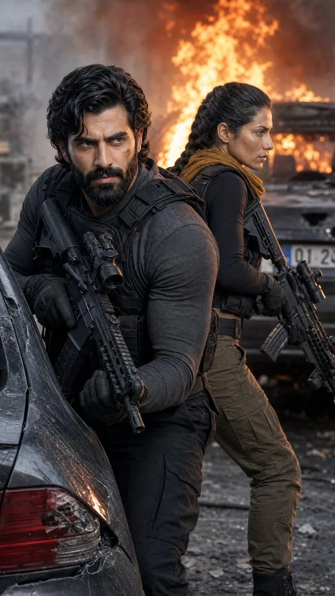 Tactical Operatives in Burning Urban Warzone reference