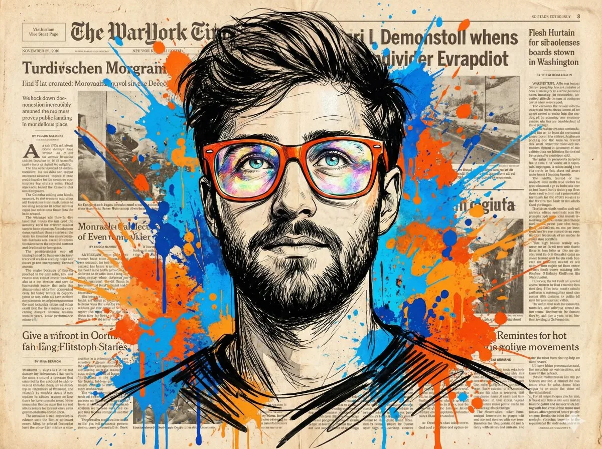 Abstract Expressionist Portrait with Orange Glasses reference