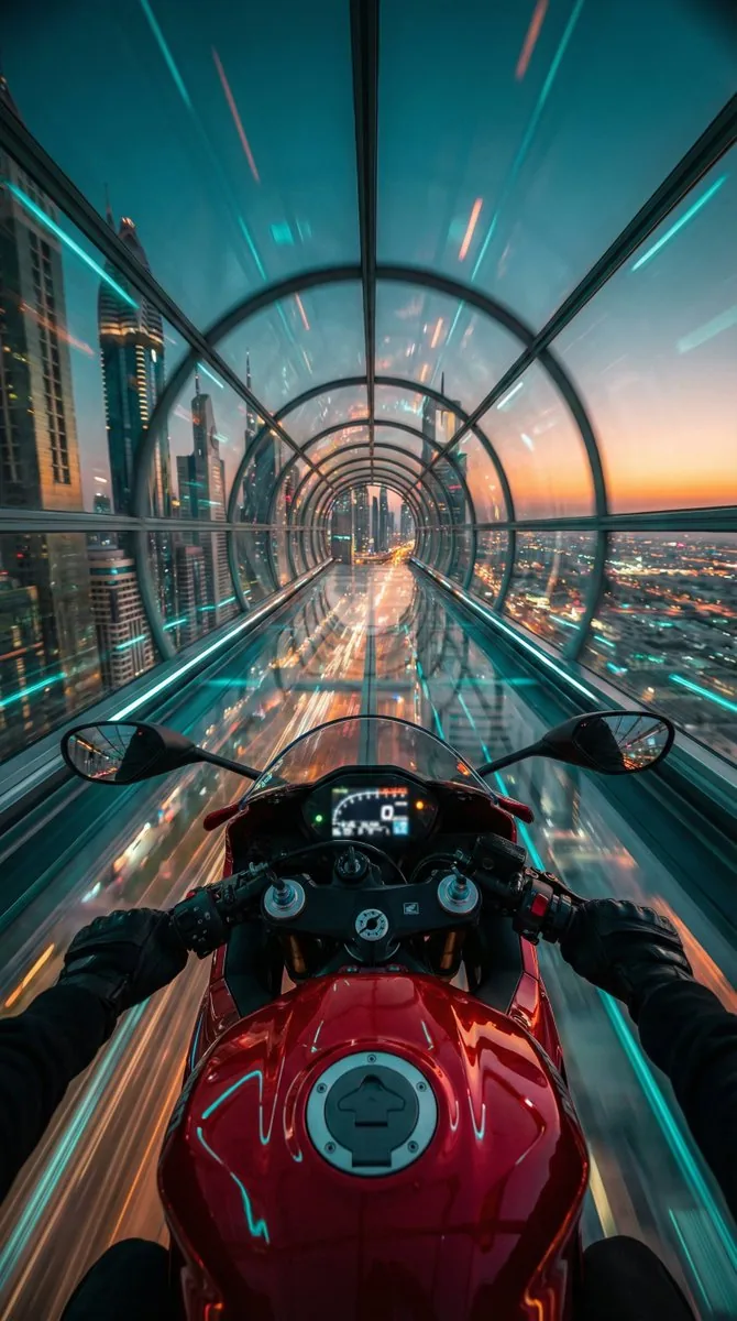 Cyberpunk POV Motorcycle Ride at Hyper-Velocity - Nano Banana Pro AI Prompt for Game Asset reference