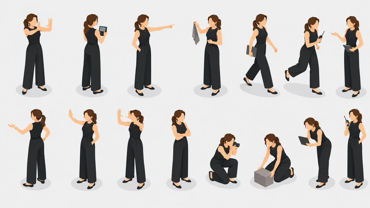 Isometric Businesswoman Pose Sheet reference