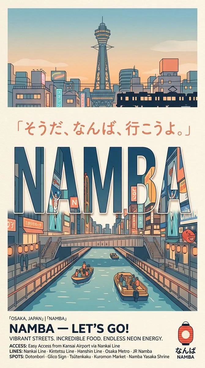 Retro Namba Osaka Travel Poster reference