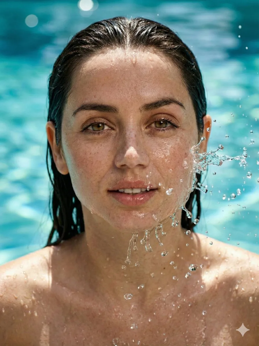 Hyper-Realistic Portrait of Sydney Sweeney in Water Splash - Nano Banana Pro AI Prompt for Social Media Post reference
