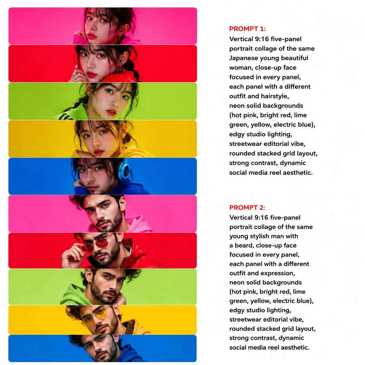 Neon Multi-Panel Fashion Collage reference