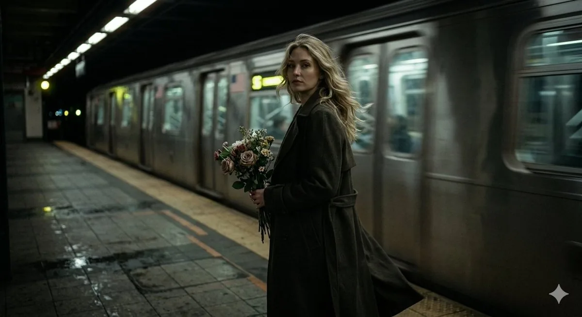 Cinematic Night Scene on Subway Platform reference
