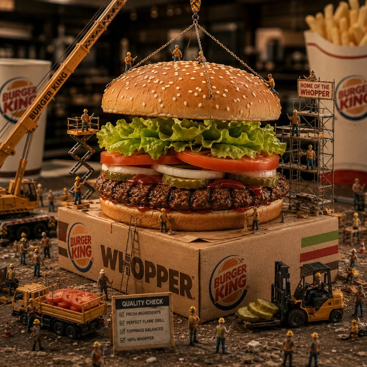 Miniature Crew Builds Giant Whopper reference