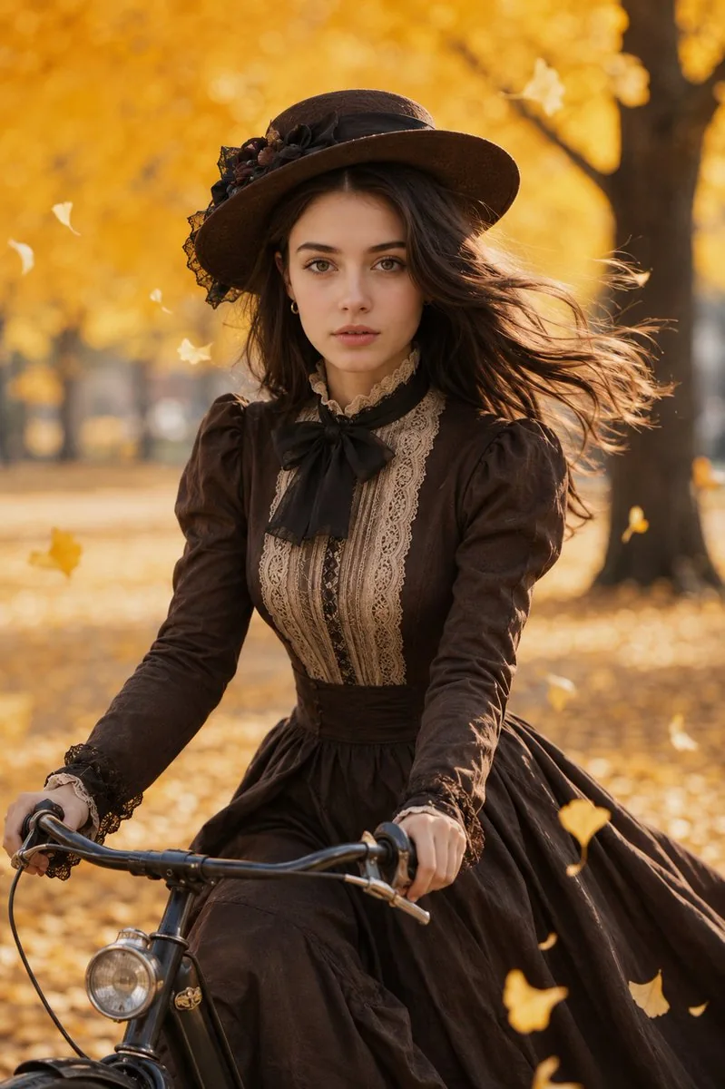 Victorian Woman Riding Vintage Bicycle reference