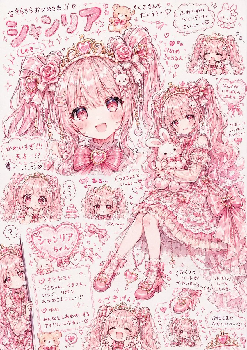 Pink Princess Idol Character Collage reference