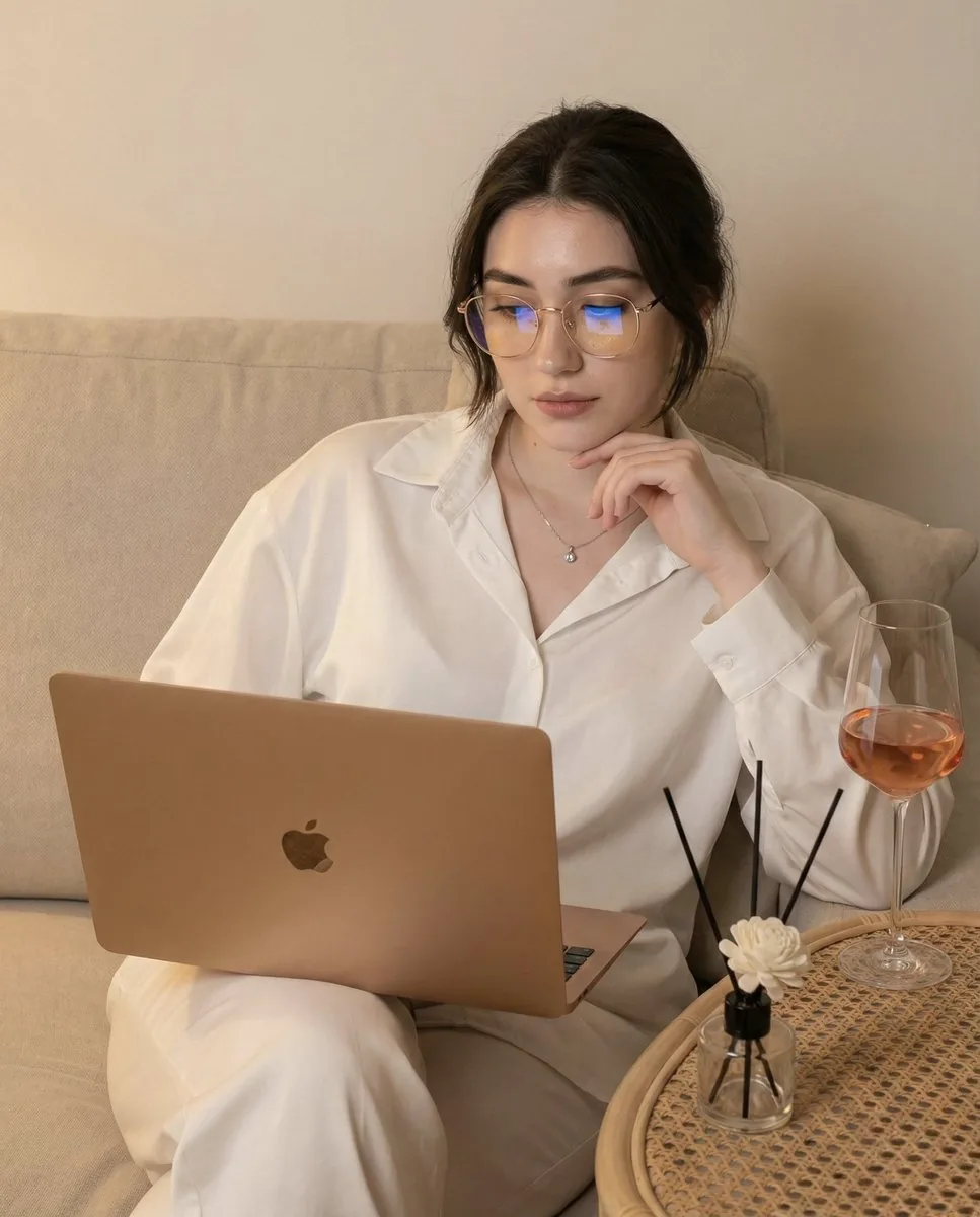 Candid Photo of Woman Working on Laptop Prompt reference