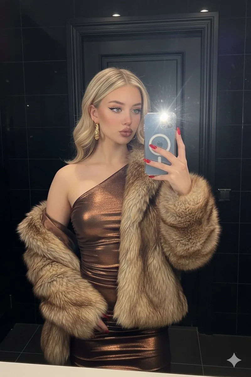 Nightlife Glamour Mirror Selfie with Flash - Nano Banana Pro AI Prompt for Social Media Post reference