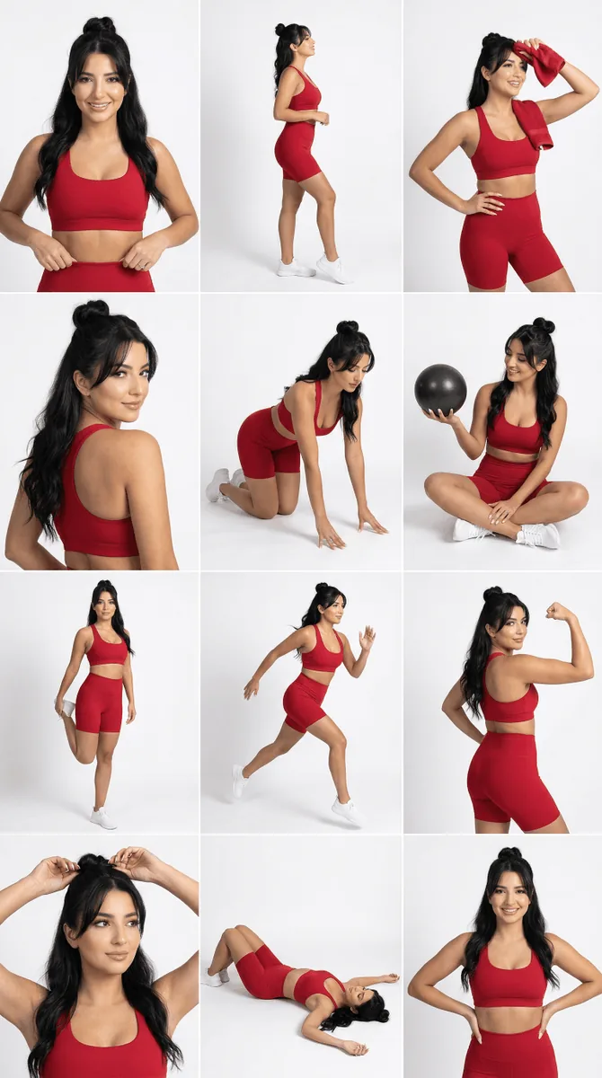 Strict Identity Activewear Grid Generation - Nano Banana Pro AI Prompt for Product Marketing reference