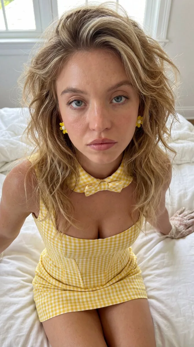 Sydney Sweeney Gingham Portrait - Nano Banana Pro AI Prompt for Profile / Avatar reference