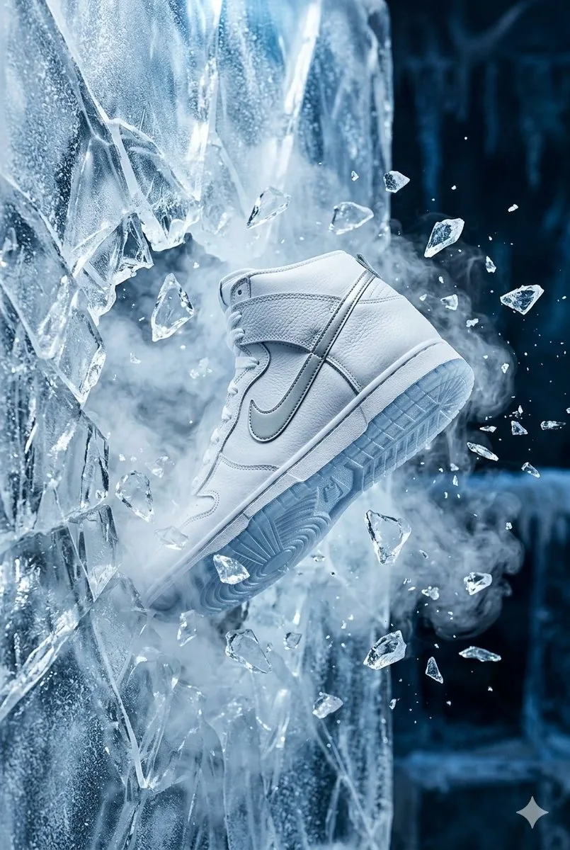 Nike Dunk Bursting Through Crystalline Wall reference