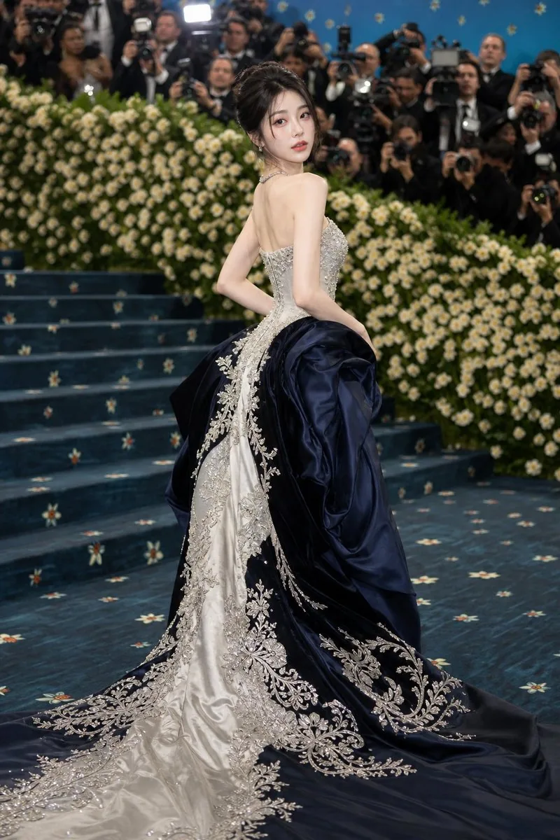 Met Gala Couture Staircase Portrait reference