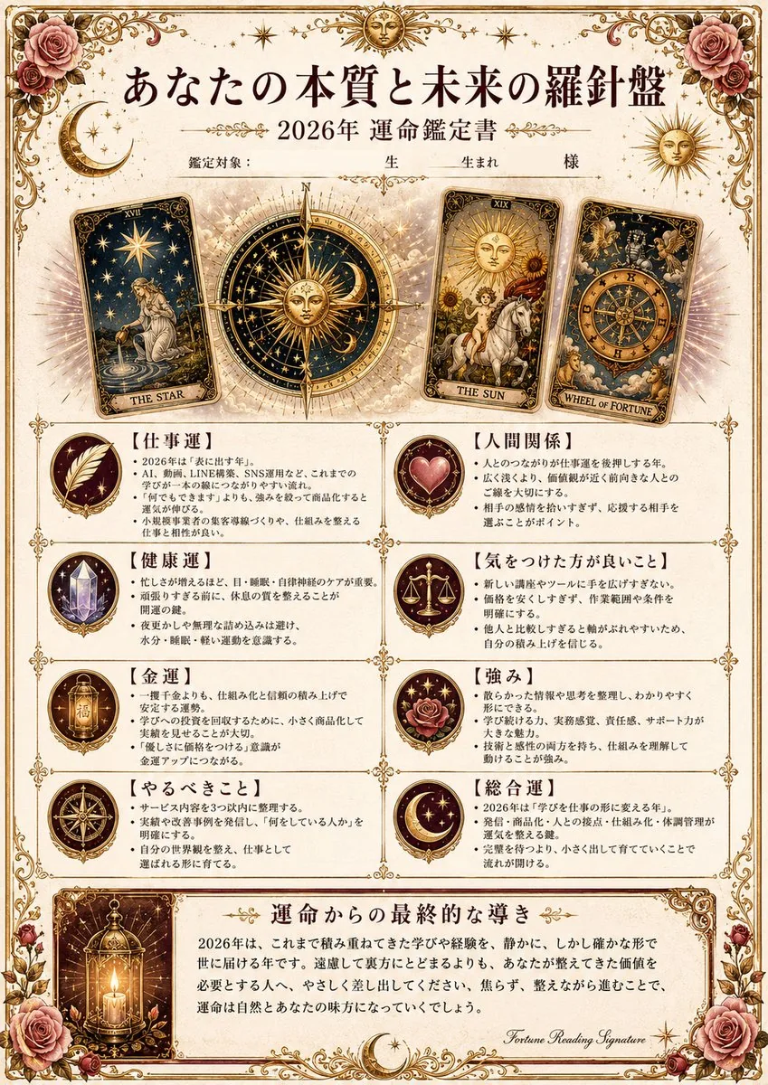 Ornate Japanese Tarot Fortune Certificate reference