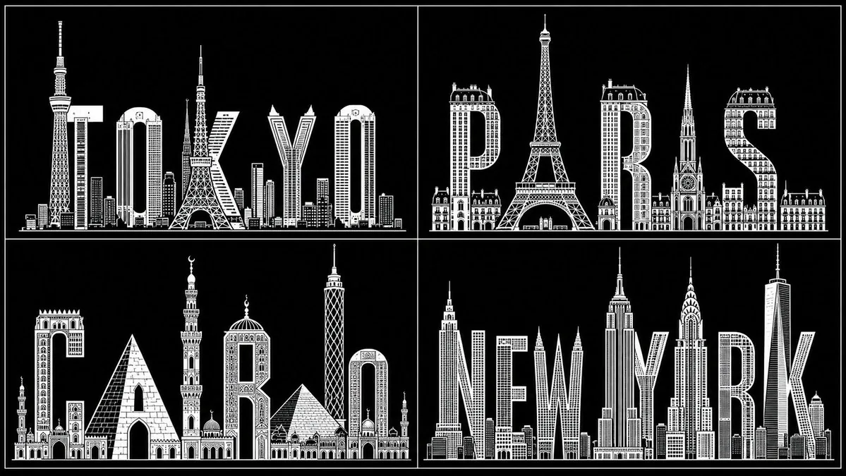Typography City Skyline Silhouette reference