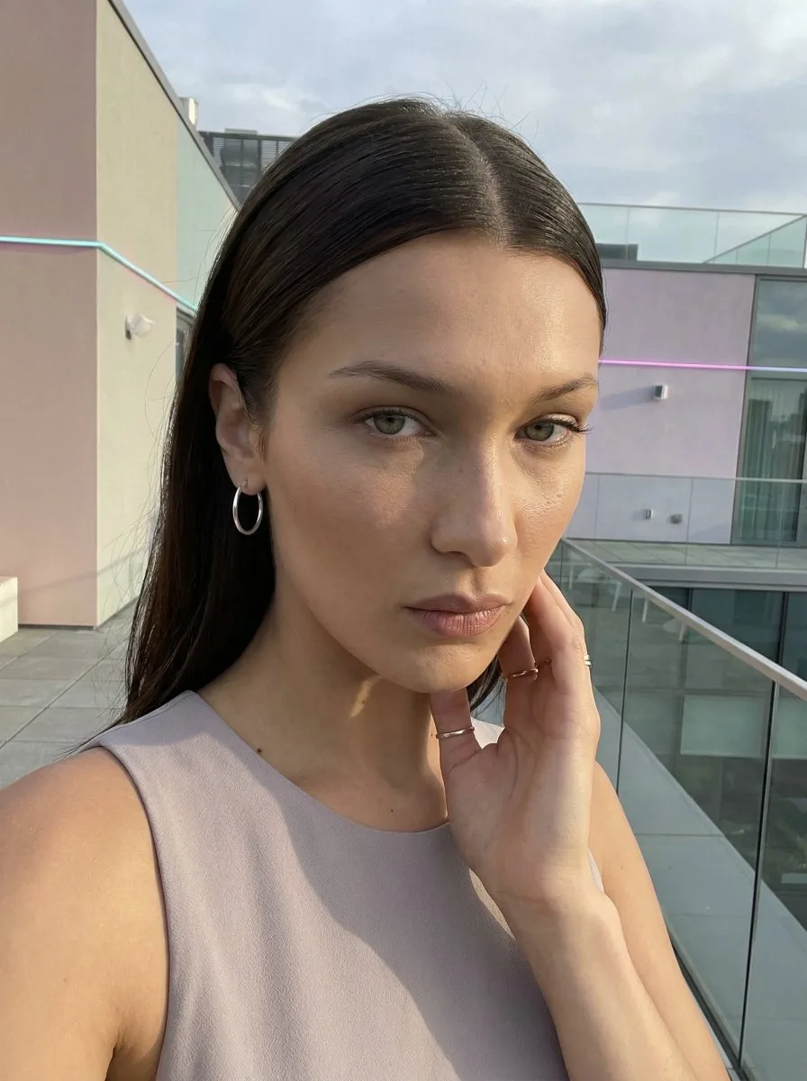 High-Fashion Selfie Portrait on a Modern City Rooftop - Nano Banana Pro AI Prompt for Profile / Avatar reference