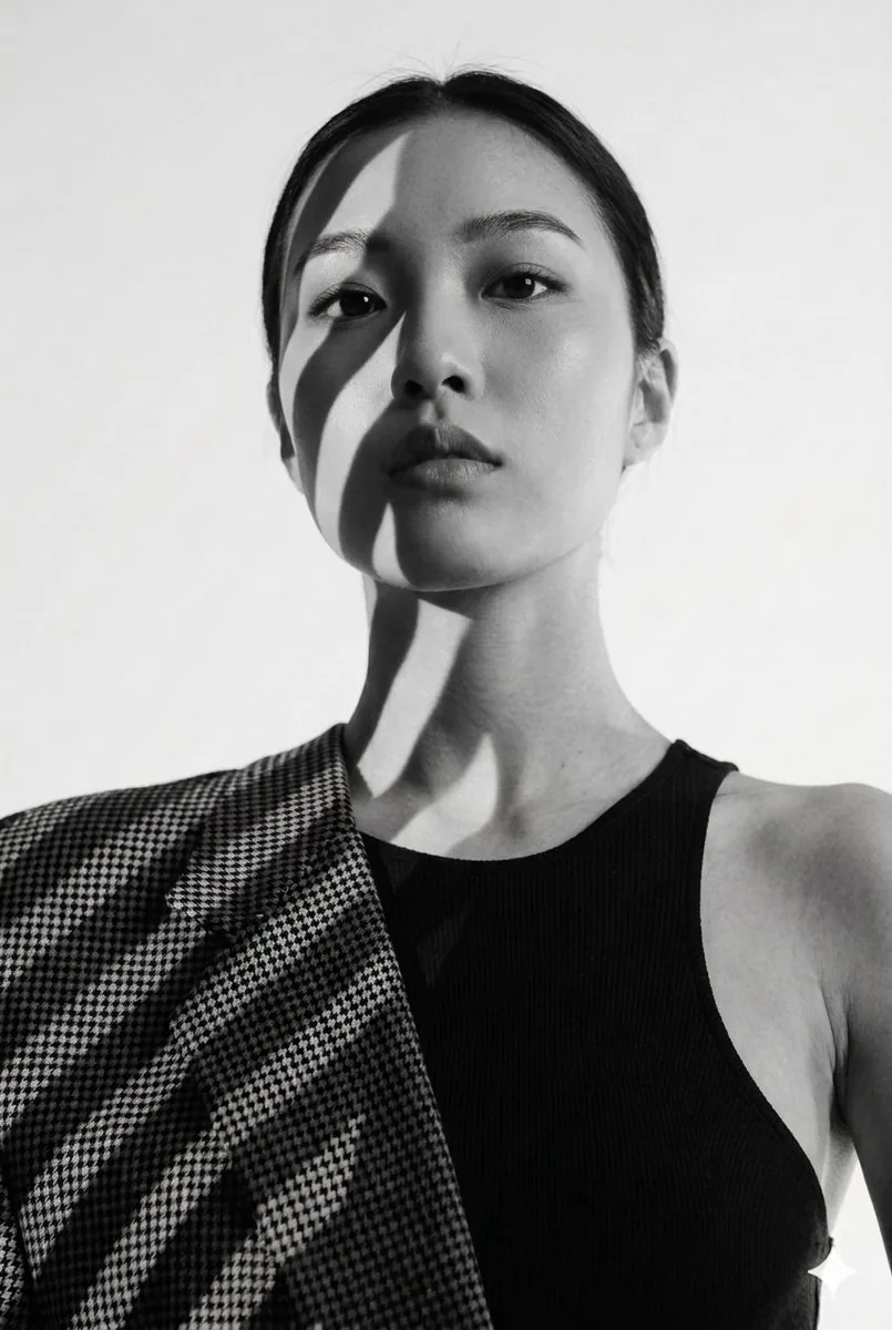 Minimalist Shadow Play Fashion Portrait reference