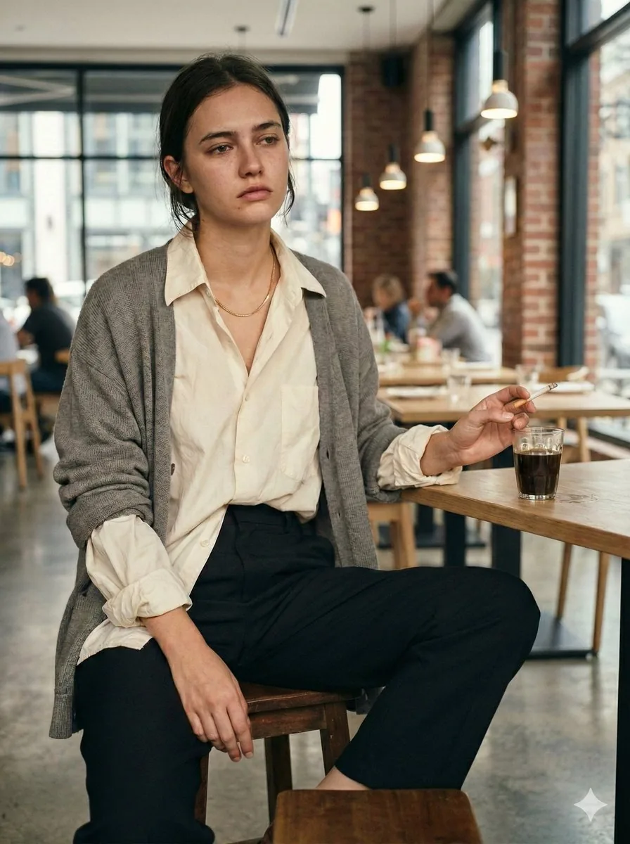 Cinematic Realism Cafe Portrait (JSON) - Nano Banana Pro AI Prompt for Social Media Post reference